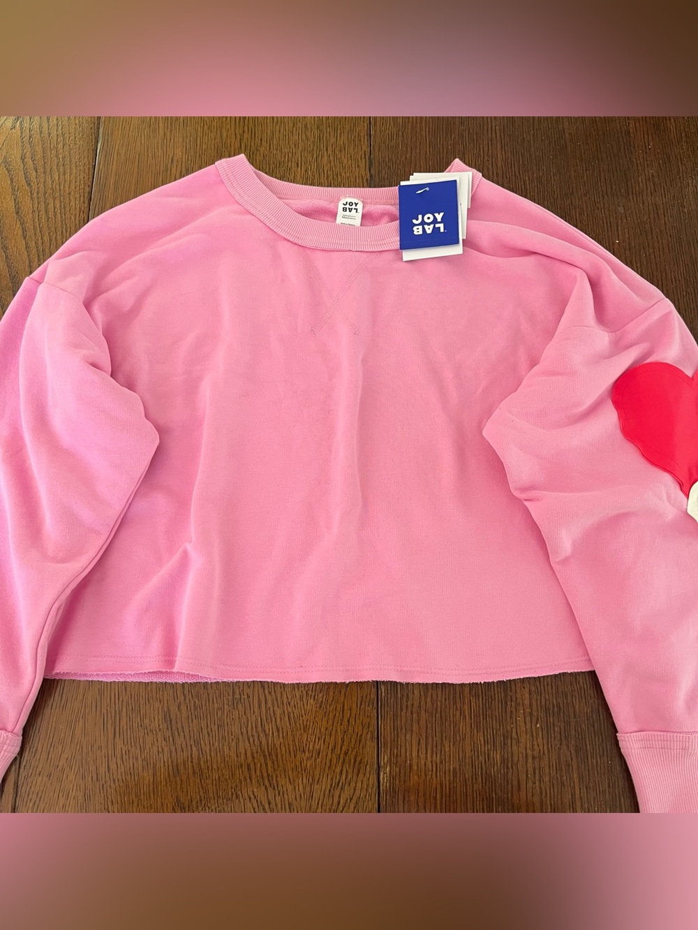 JoyLab Pink Cropped Oversized Sweatshirt NWT | Heart Elbow Patches Cozy